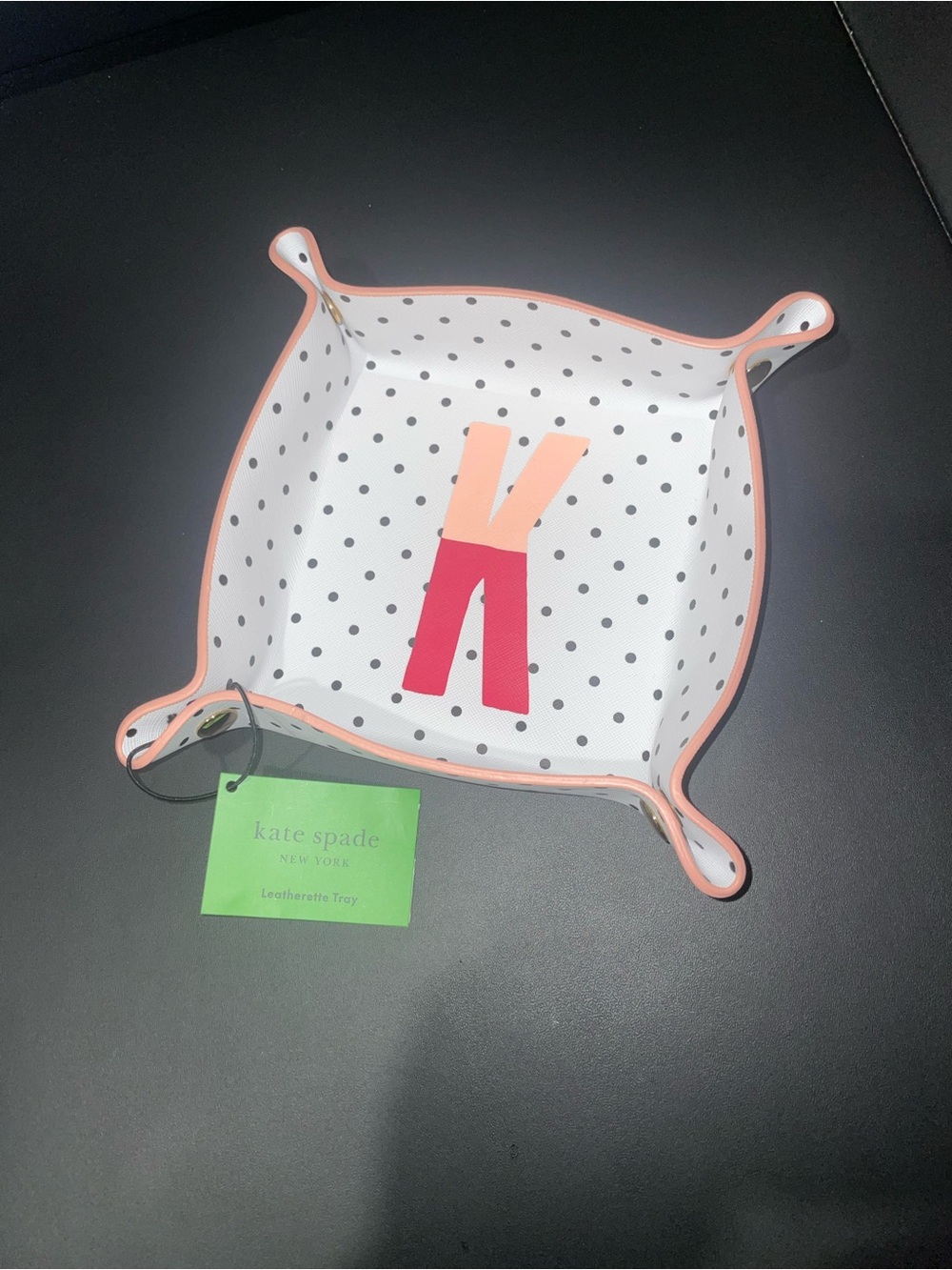 Kate Spade initial letter K Polka Dot Leatherette Tray